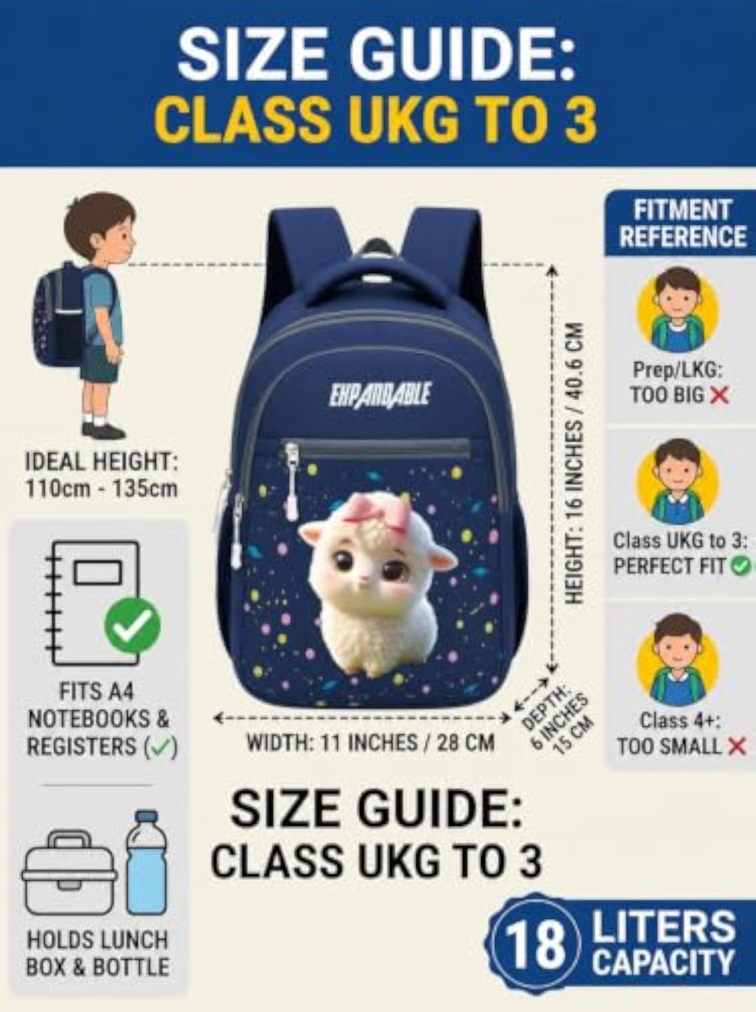 Kids Lamb Cartoon Print Backpack, Lightweight Gift